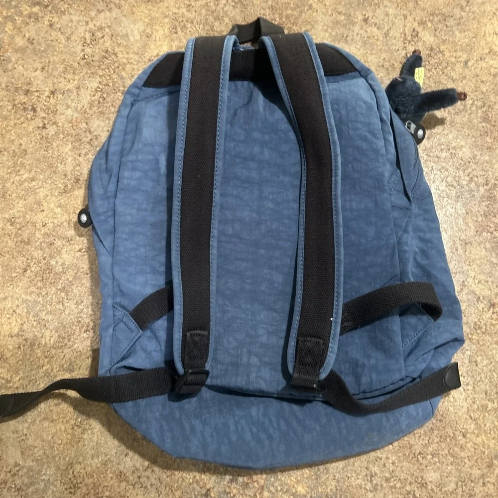 Kipling Blue Nylon Backpack with Monkey Keychain